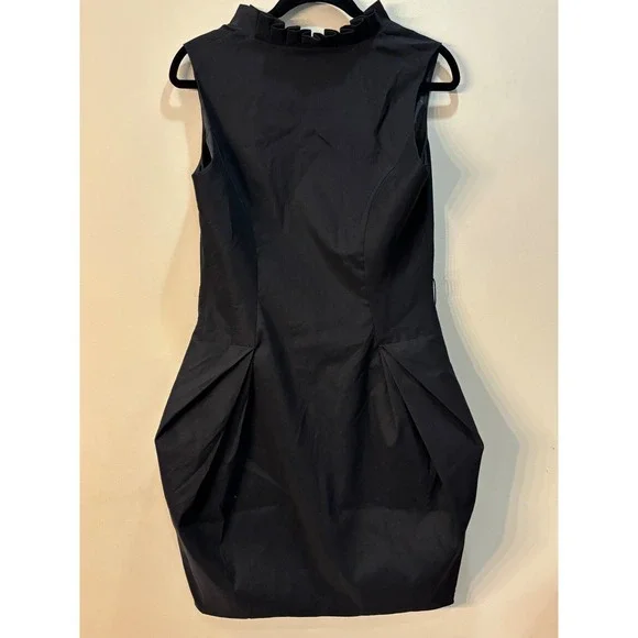 Samuel Dong Sleeveless Bubble Dress Ruffle Collar Full Zip Pockets Black Size S - Picture 3 of 10